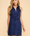 Sleeveless Collared Front Bow Tie Accents Dress-Dress-TCEC-S-Navy-Urbanheer