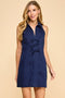 Sleeveless Collared Front Bow Tie Accents Dress-Dress-TCEC-S-Navy-Urbanheer