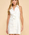 Sleeveless Collared Front Bow Tie Accents Dress-Dress-TCEC-S-OFF WHITE-Urbanheer