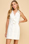 Sleeveless Collared Front Bow Tie Accents Dress-Dress-TCEC-S-Navy-Urbanheer
