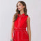 Sleeveless Contrast Stitch Belted Mini Dress