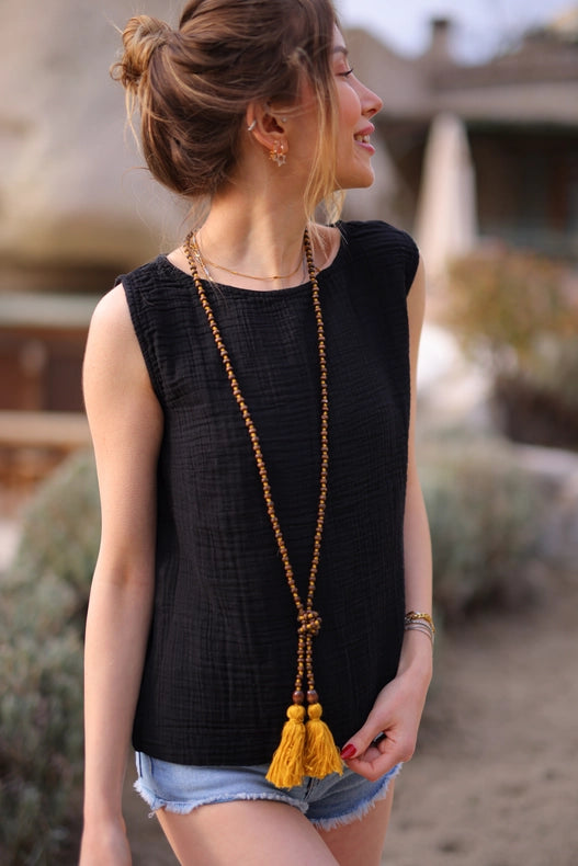 Sleeveless Crinkle Cotton Blouse Top-Top-Moa-Length: 17" inch - 44cm Wide: 18.5"inch- 47cm-Black-Urbanheer