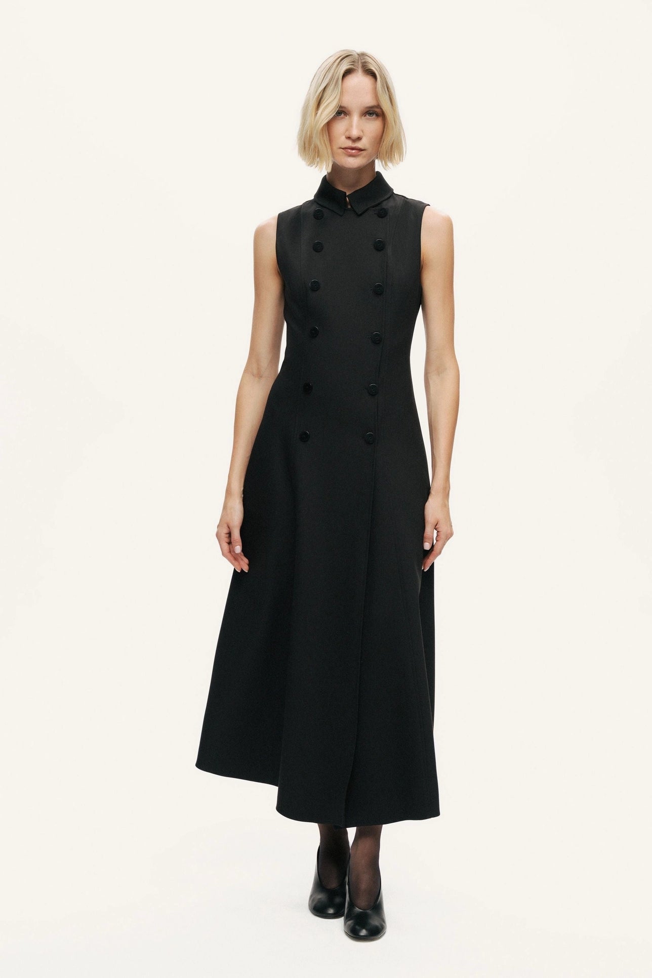 Sleeveless Double-Breasted Midi Dress