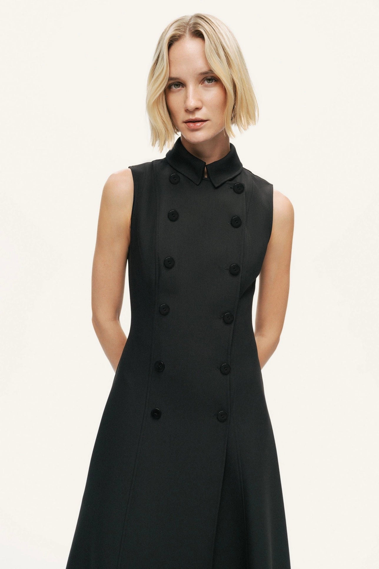 Sleeveless Double-Breasted Midi Dress