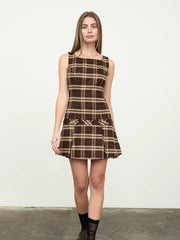 Sleeveless Drop Waist Plaid Mini Dress