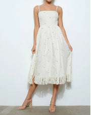 Sleeveless Embroidered Midi Dress with Fringe Hem CREAM-Dress-INA-S-CREAM-Urbanheer