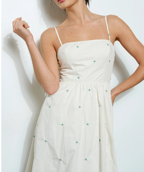 Sleeveless Embroidered Midi Dress with Fringe Hem CREAM-Dress-INA-S-CREAM-Urbanheer