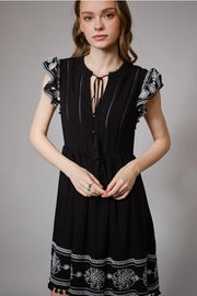 Sleeveless Embroidered Ruffle Minidress BLACK-Dress-Blue B-S-BLACK-Urbanheer