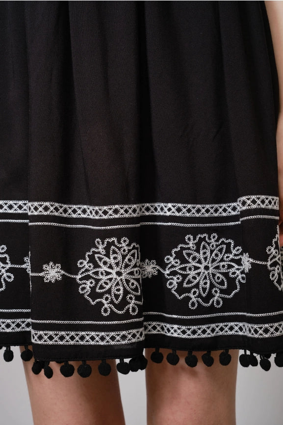 Sleeveless Embroidered Ruffle Minidress BLACK-Dress-Blue B-S-BLACK-Urbanheer