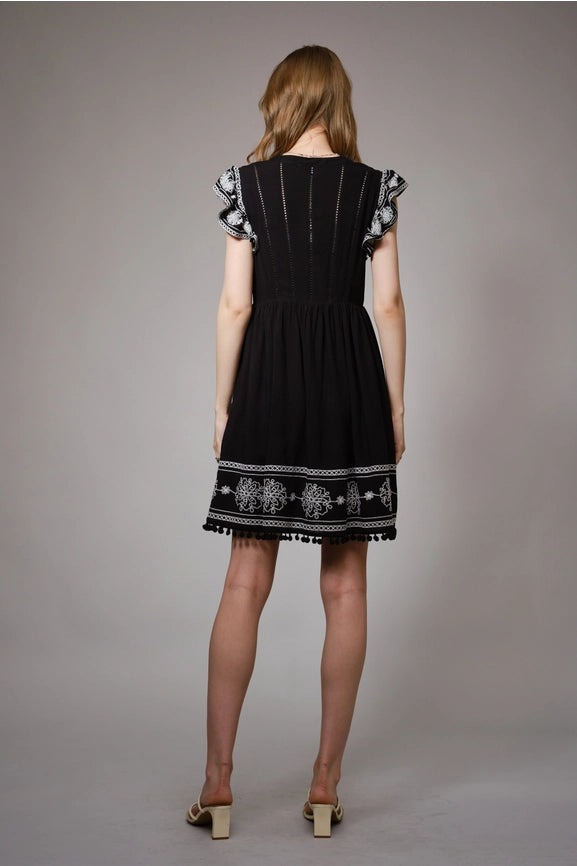 Sleeveless Embroidered Ruffle Minidress BLACK-Dress-Blue B-S-BLACK-Urbanheer