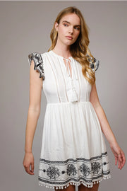 Sleeveless Embroidered Ruffle Minidress OFF WHITE-Dress-Blue B-S-OFF WHITE-Urbanheer