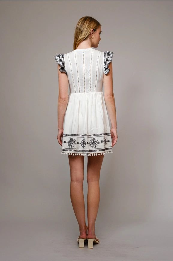 Sleeveless Embroidered Ruffle Minidress OFF WHITE-Dress-Blue B-S-OFF WHITE-Urbanheer