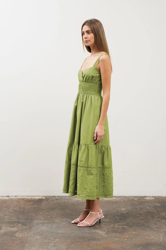 Sleeveless Eyelet Detail Midi Dress GREEN-Dress-Moon River-XS-GREEN-Urbanheer