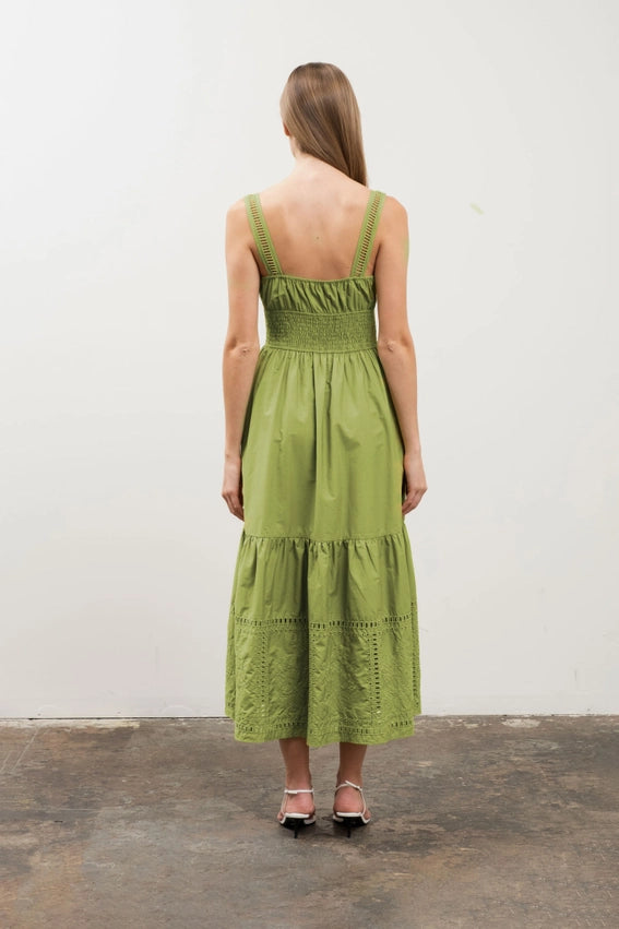 Sleeveless Eyelet Detail Midi Dress GREEN-Dress-Moon River-XS-GREEN-Urbanheer