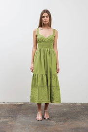 Sleeveless Eyelet Detail Midi Dress GREEN-Dress-Moon River-XS-GREEN-Urbanheer