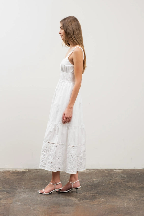 Sleeveless Eyelet Detail Midi Dress WHITE-Dress-Moon River-XS-WHITE-Urbanheer