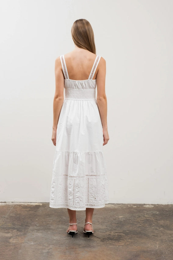 Sleeveless Eyelet Detail Midi Dress WHITE-Dress-Moon River-XS-WHITE-Urbanheer