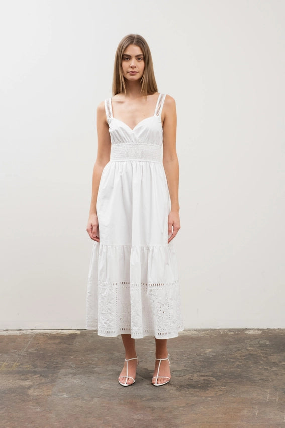 Sleeveless Eyelet Detail Midi Dress WHITE-Dress-Moon River-XS-WHITE-Urbanheer