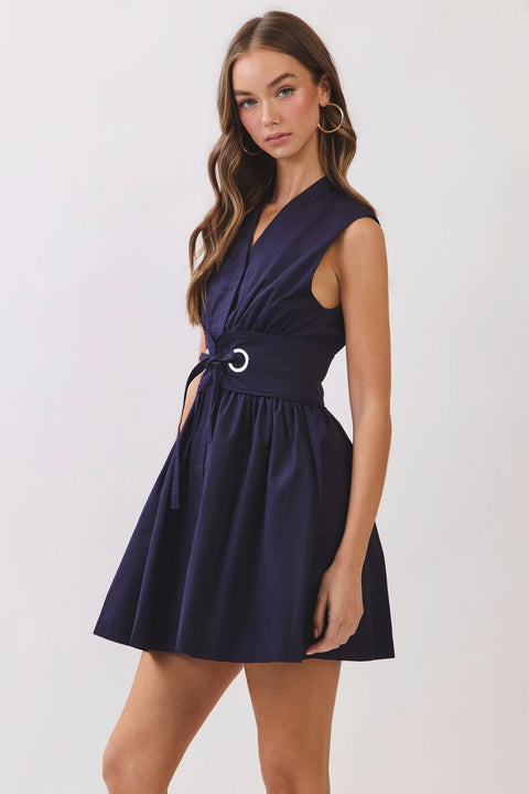 Sleeveless Fit & Flare Waist Belt Mini Dress