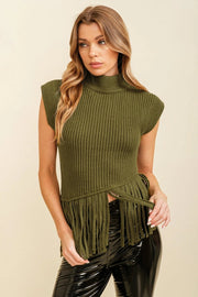 Sleeveless Fringe Turtleneck Sweater Olive-Sweater-Cloud Ten-S-Urbanheer