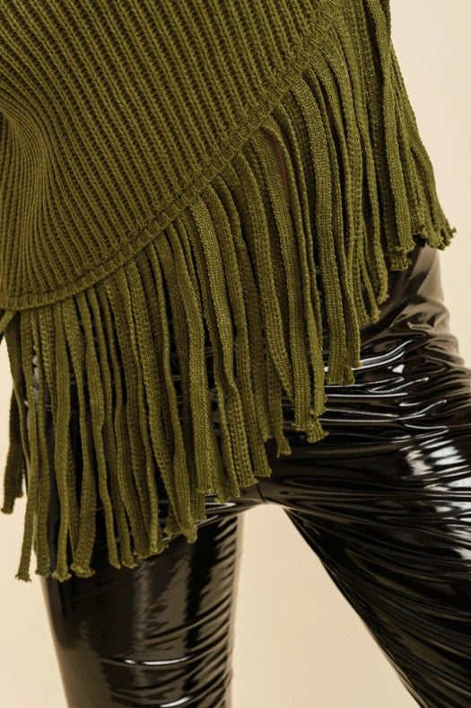 Sleeveless Fringe Turtleneck Sweater Olive-Sweater-Cloud Ten-S-Urbanheer