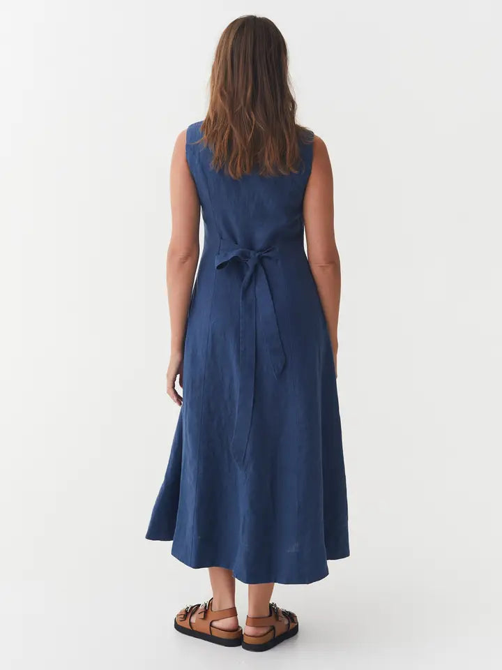Sleeveless Linen Dress Acadia in Deep Navy Blue-Dress-MagicLinen-XS-Deep Navy Blue-Urbanheer
