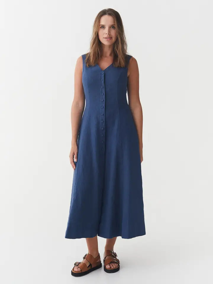 Sleeveless Linen Dress Acadia in Deep Navy Blue-Dress-MagicLinen-XS-Deep Navy Blue-Urbanheer