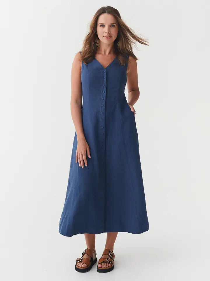 Sleeveless Linen Dress Acadia in Deep Navy Blue-Dress-MagicLinen-XS-Deep Navy Blue-Urbanheer