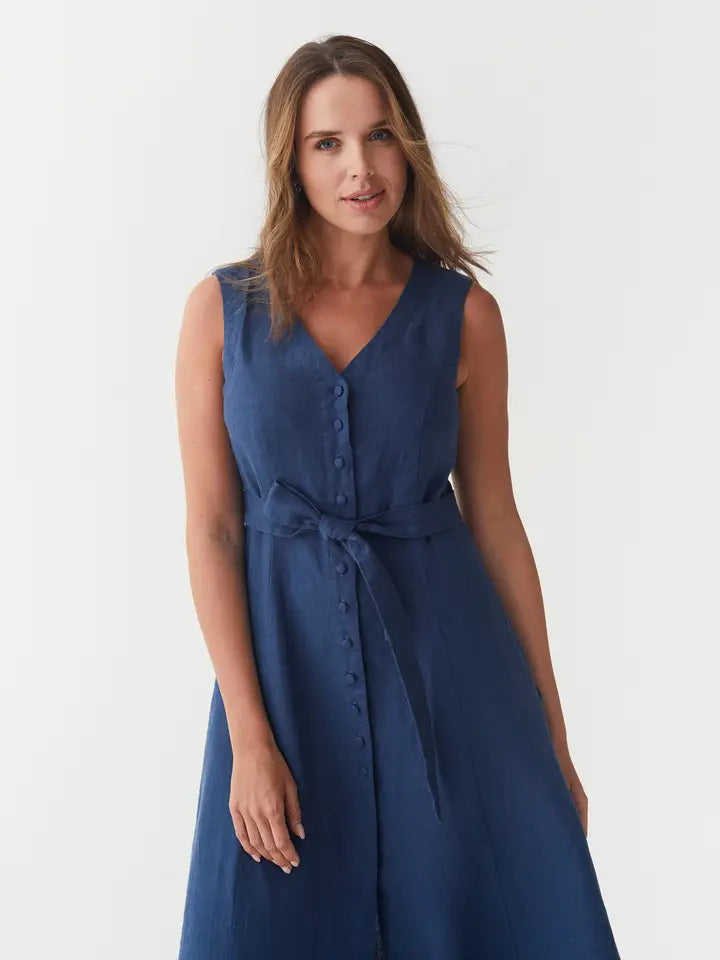 Sleeveless Linen Dress Acadia in Deep Navy Blue-Dress-MagicLinen-XS-Deep Navy Blue-Urbanheer