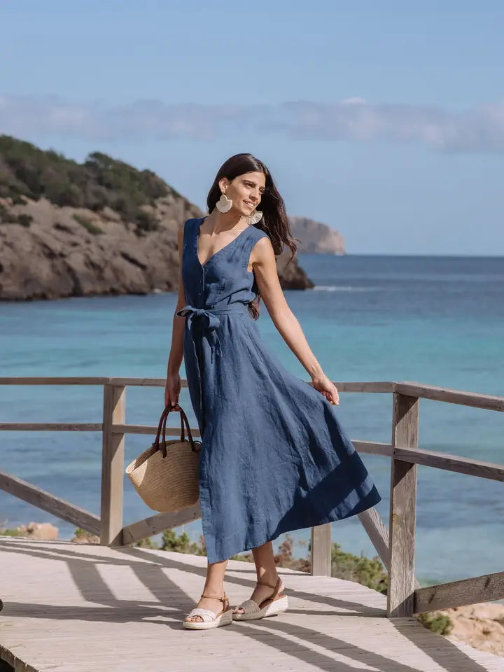 Sleeveless Linen Dress Acadia in Deep Navy Blue-Dress-MagicLinen-XS-Deep Navy Blue-Urbanheer