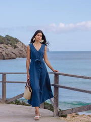 Sleeveless Linen Dress Acadia in Deep Navy Blue-Dress-MagicLinen-XS-Deep Navy Blue-Urbanheer