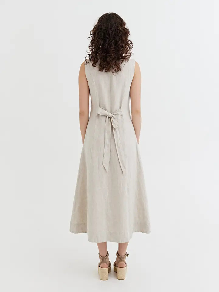 Sleeveless Linen Dress Acadia in Natural Melange-Dress-MagicLinen-XS-Natural Melange-Urbanheer