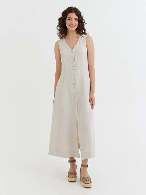 Sleeveless Linen Dress Acadia in Natural Melange-Dress-MagicLinen-XS-Natural Melange-Urbanheer