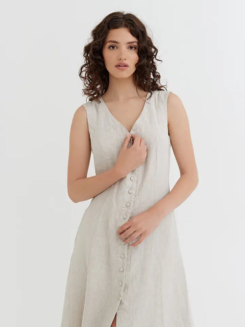 Sleeveless Linen Dress Acadia in Natural Melange-Dress-MagicLinen-XS-Natural Melange-Urbanheer