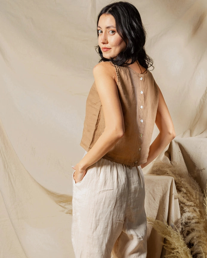 Sleeveless Linen Top Brown-Top-Moa-Brown-Urbanheer