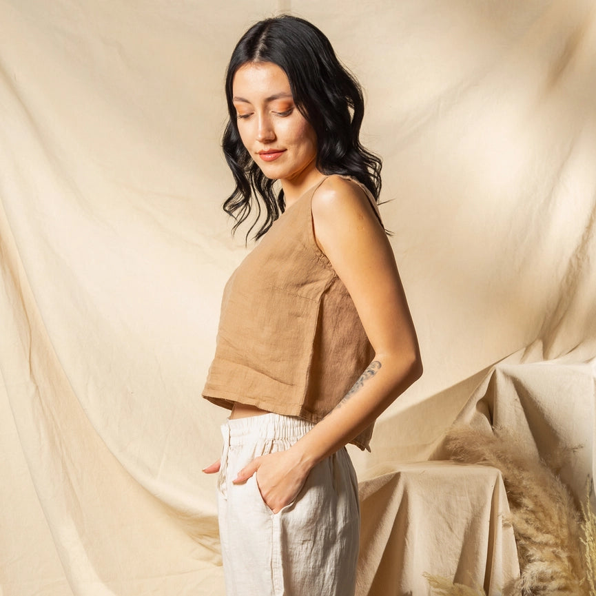 Sleeveless Linen Top Brown-Top-Moa-Brown-Urbanheer