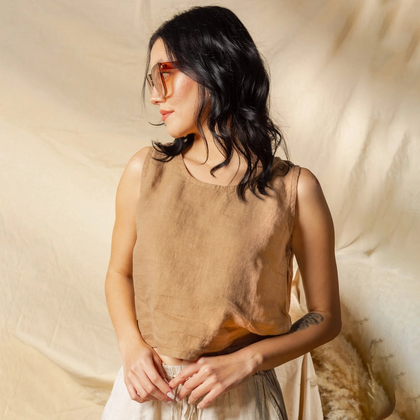 Sleeveless Linen Top Brown-Top-Moa-Brown-Urbanheer