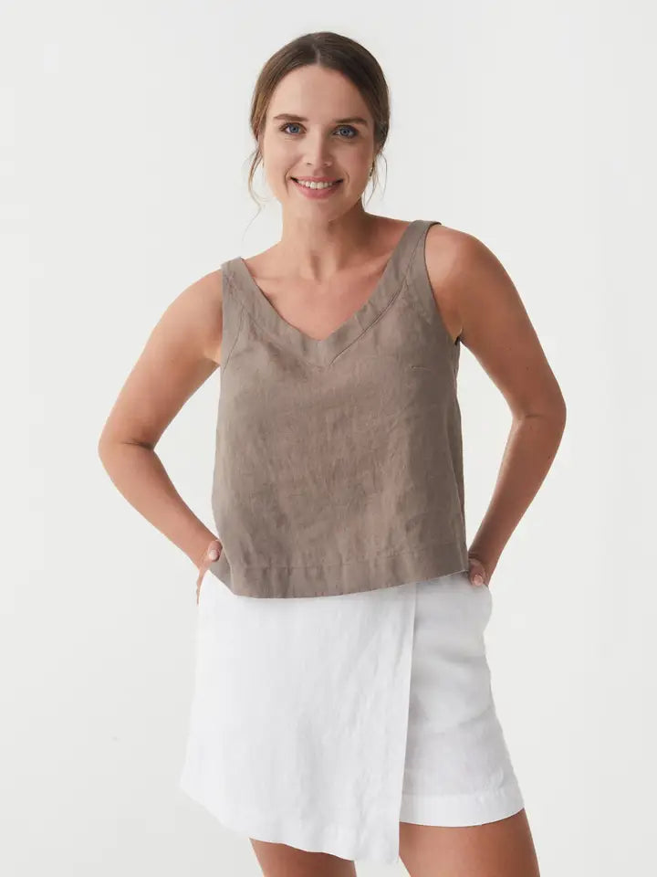 Sleeveless Linen Top Douro in Deep Taupe-Top-MagicLinen-XS-Deep Taupe-Urbanheer