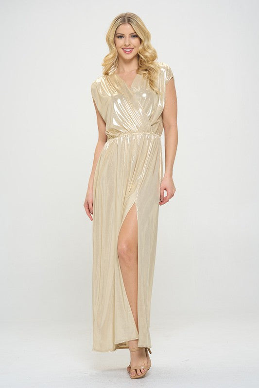 Sleeveless Metallic Maxi Dress-Dresses-Reneecollection-Small-SAND-Urbanheer