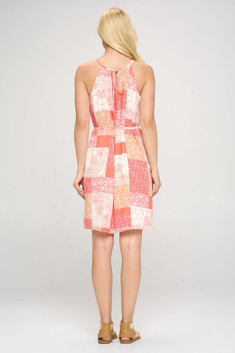 Sleeveless Patch Print Dress with Tie-Dresses-Reneecollection-Urbanheer