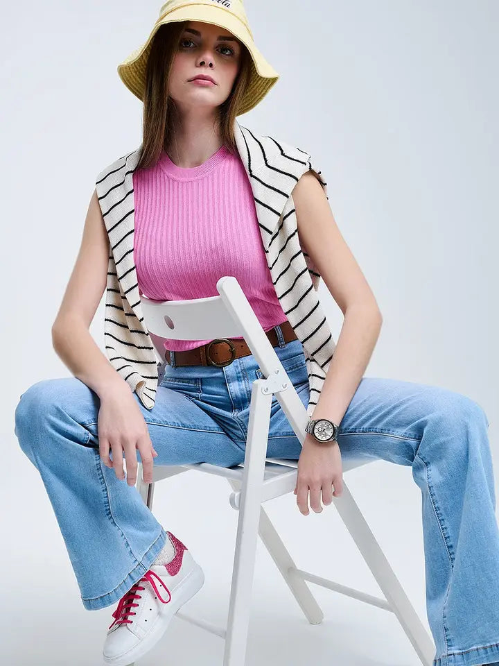 Sleeveless Ribbed Knitted Top in Pink-TOP-Q2-One Size-PINK-Urbanheer