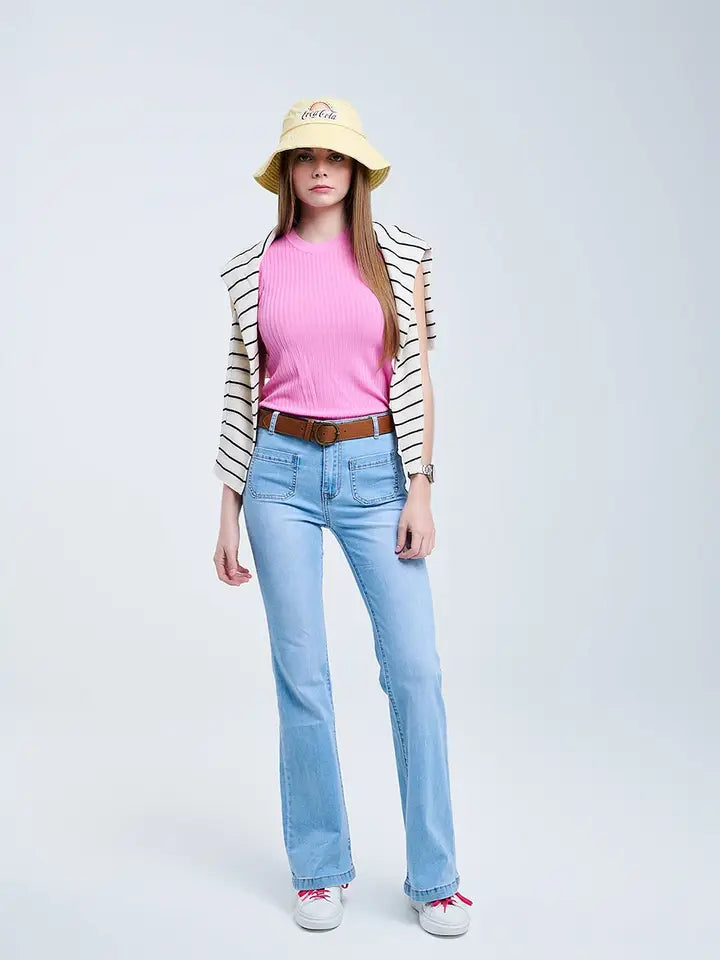 Sleeveless Ribbed Knitted Top in Pink-TOP-Q2-One Size-PINK-Urbanheer