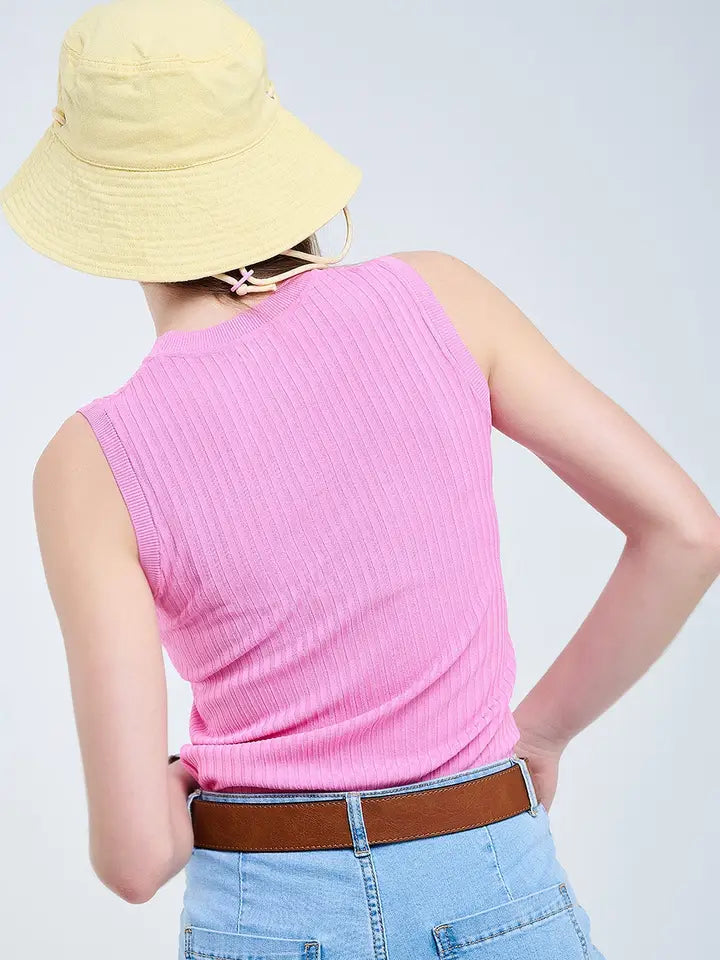 Sleeveless Ribbed Knitted Top in Pink-TOP-Q2-One Size-PINK-Urbanheer