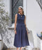 Sleeveless Smocked Shirred Waist Midi Dress | Navy