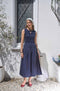 Sleeveless Smocked Shirred Waist Midi Dress | Navy
