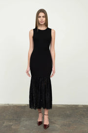 Sleeveless Sweater Dress with Lace Hem