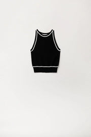 Sleeveless Sweater in Black Featuring Detail White Lines-Sweater-Q2-One Size-BLACK-Urbanheer