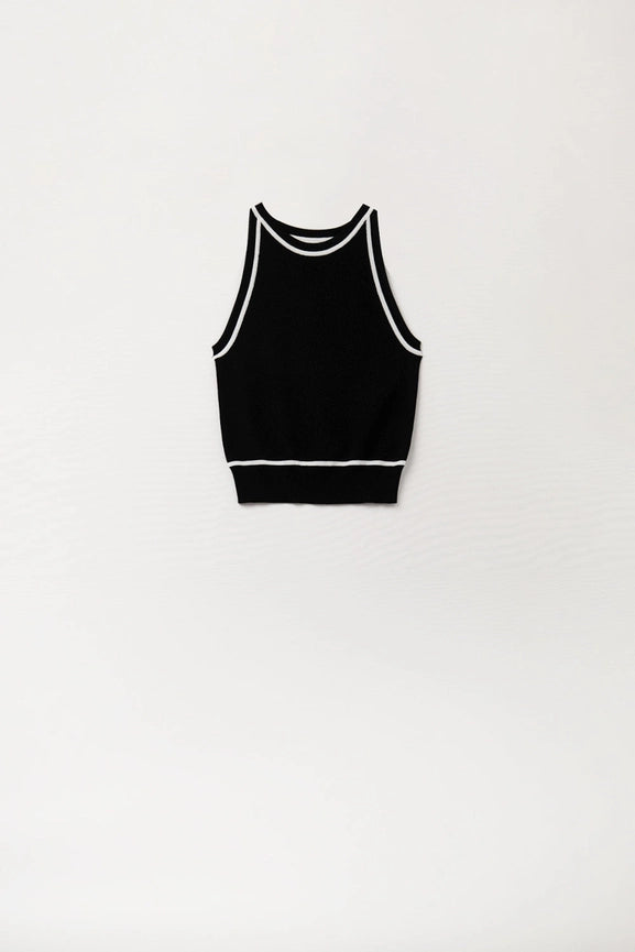 Sleeveless Sweater in Black Featuring Detail White Lines-Sweater-Q2-One Size-BLACK-Urbanheer