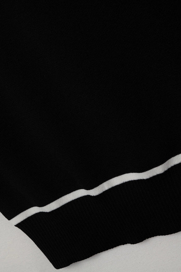 Sleeveless Sweater in Black Featuring Detail White Lines-Sweater-Q2-One Size-BLACK-Urbanheer