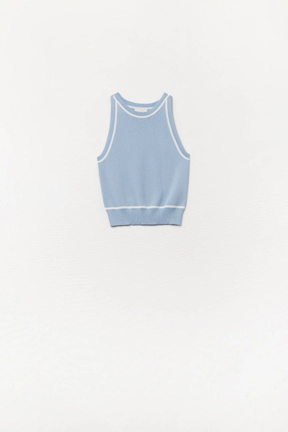 Sleeveless Sweater in Blue Featuring White Lines Detail-Sweater-Q2-One Size-BLUE-Urbanheer